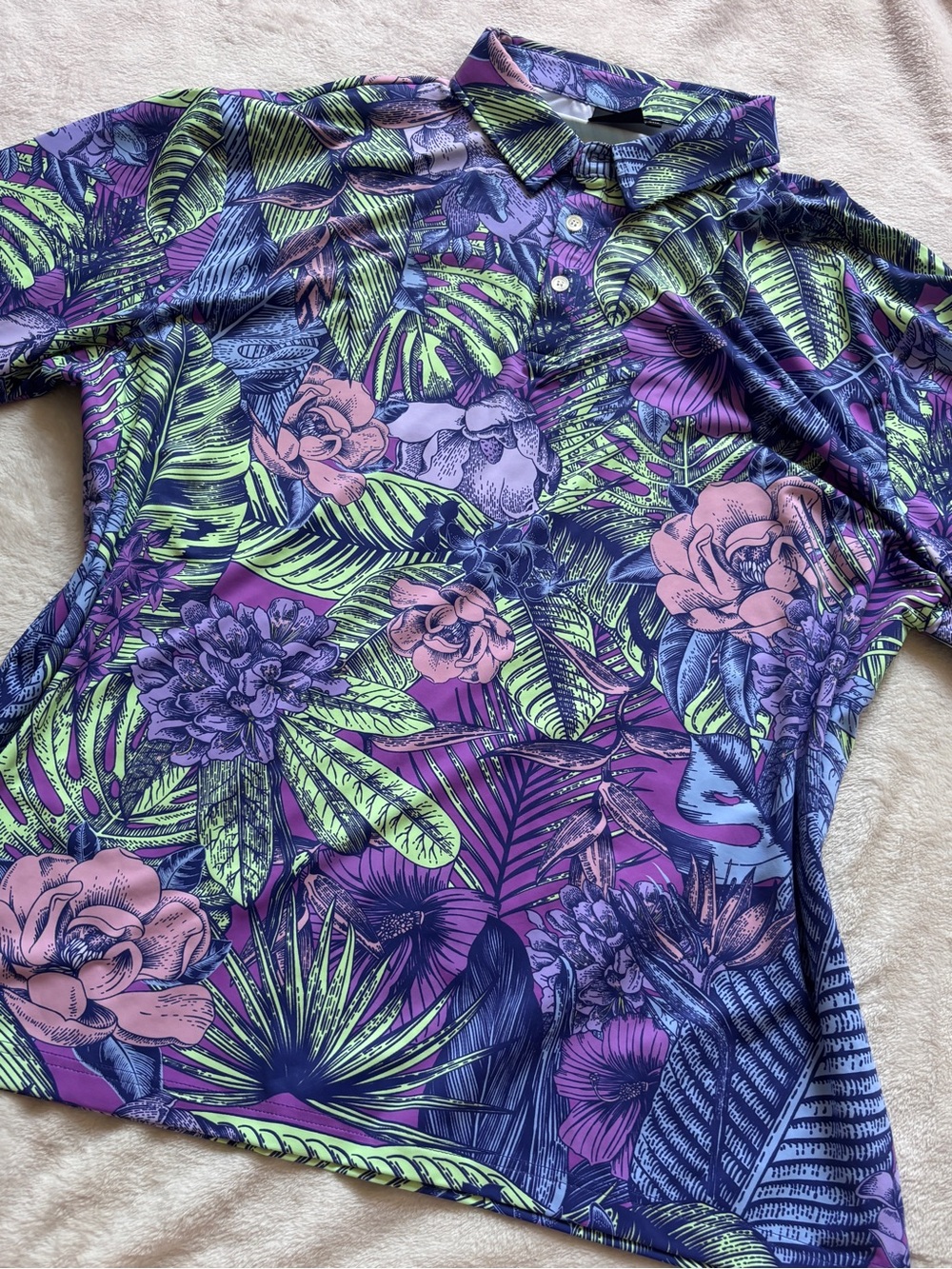 Sunday Swagger Men’s 3XL Tropical Floral Polo Golf Resort Shirt Unisex Purple